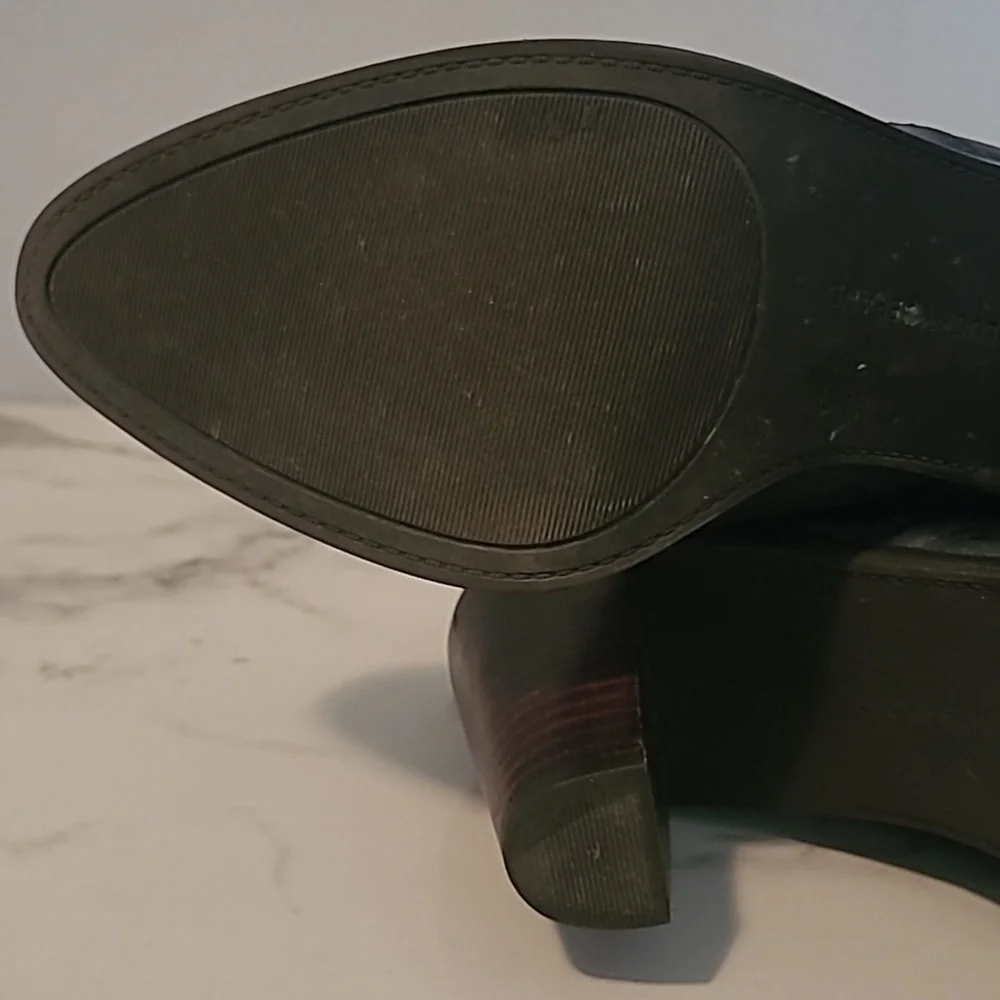 Lucky Brand Nycott Black Leather Heeled Back Zip Ankle Boots Booties 10 Casual